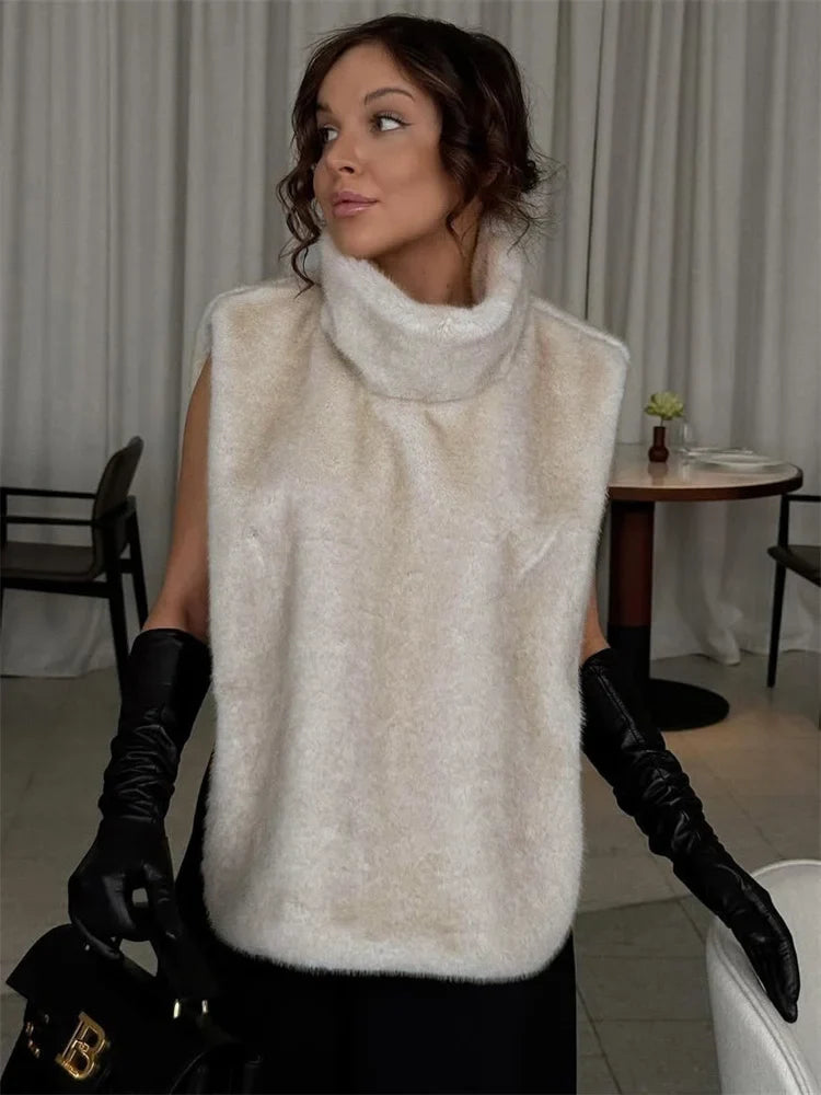 HARLI FAUX FUR TURTLENECK VEST