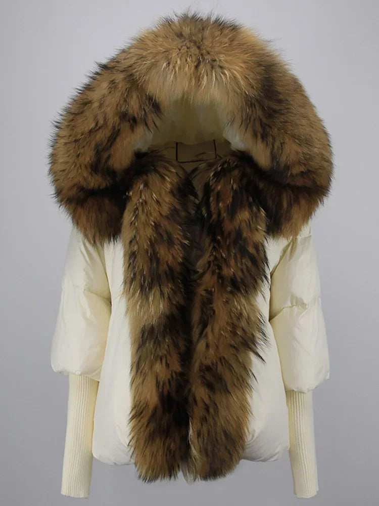 OFTBUY 2023 Real Fox Fur Collar Hooded Winter Jacket Women Natural Thick Warm Loose Oversize Duck Down Coat Streetwear Outerwear