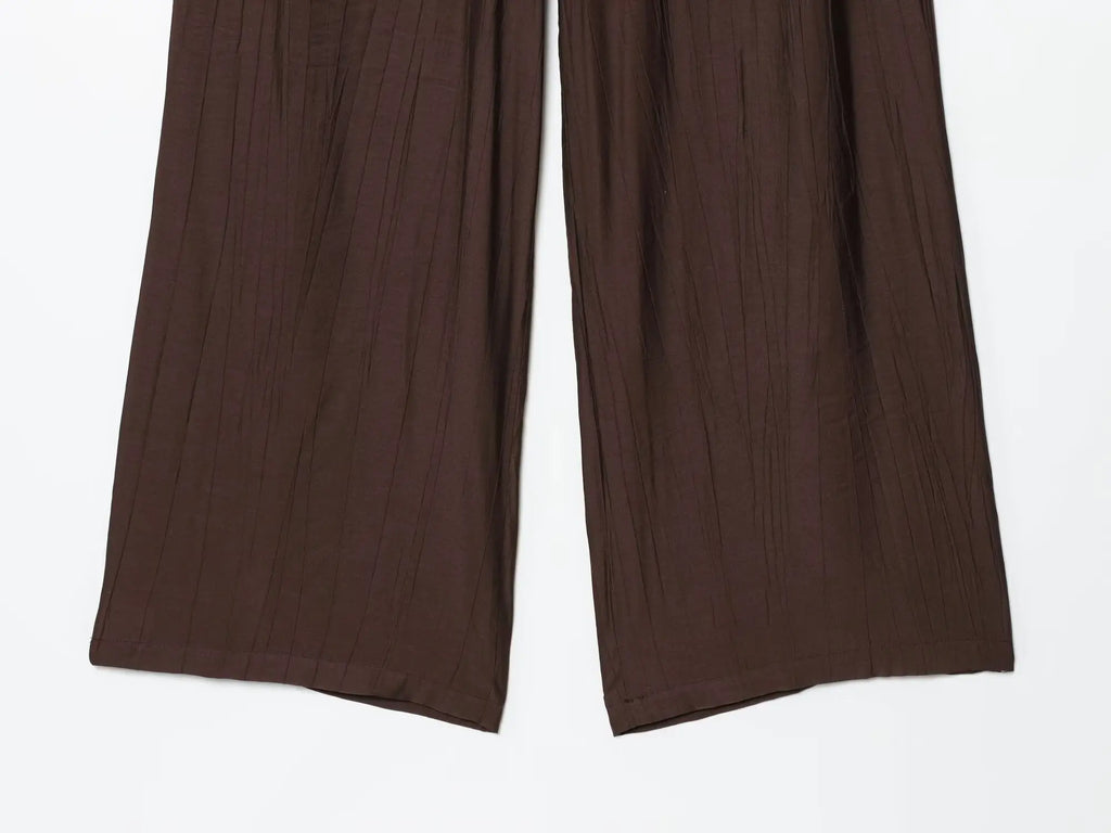 YENKYE Drawstring Elastic High Waist Brown Wide Leg Pants For Women Casual Loose Trousers pantalones de mujer