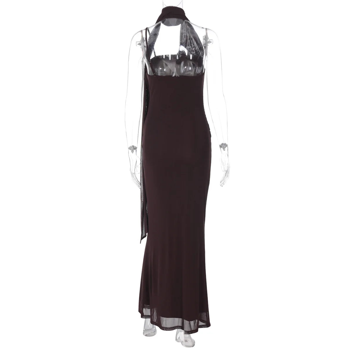 Cryptographic Elegant Neck Scarf Ruched Sexy Backless Maxi Dress Party Club Outfits for Women Slip Maxi Dresses Gown Vestido