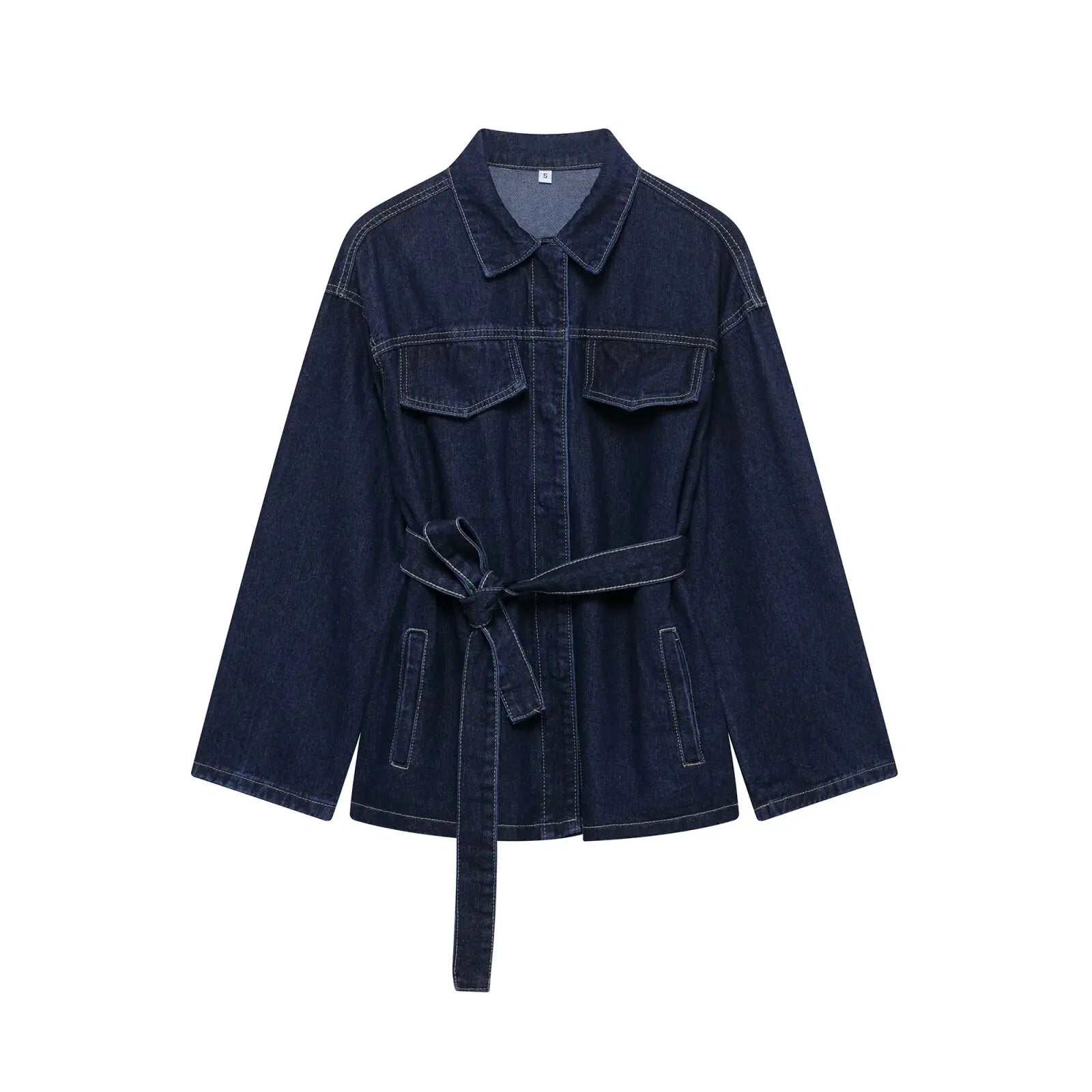 YENKYE Vintage With Belt Denim Jackets Women Y2K Lapel Single Breasted Pockets Coat 2025 Spring Lady Outfits Streetwear