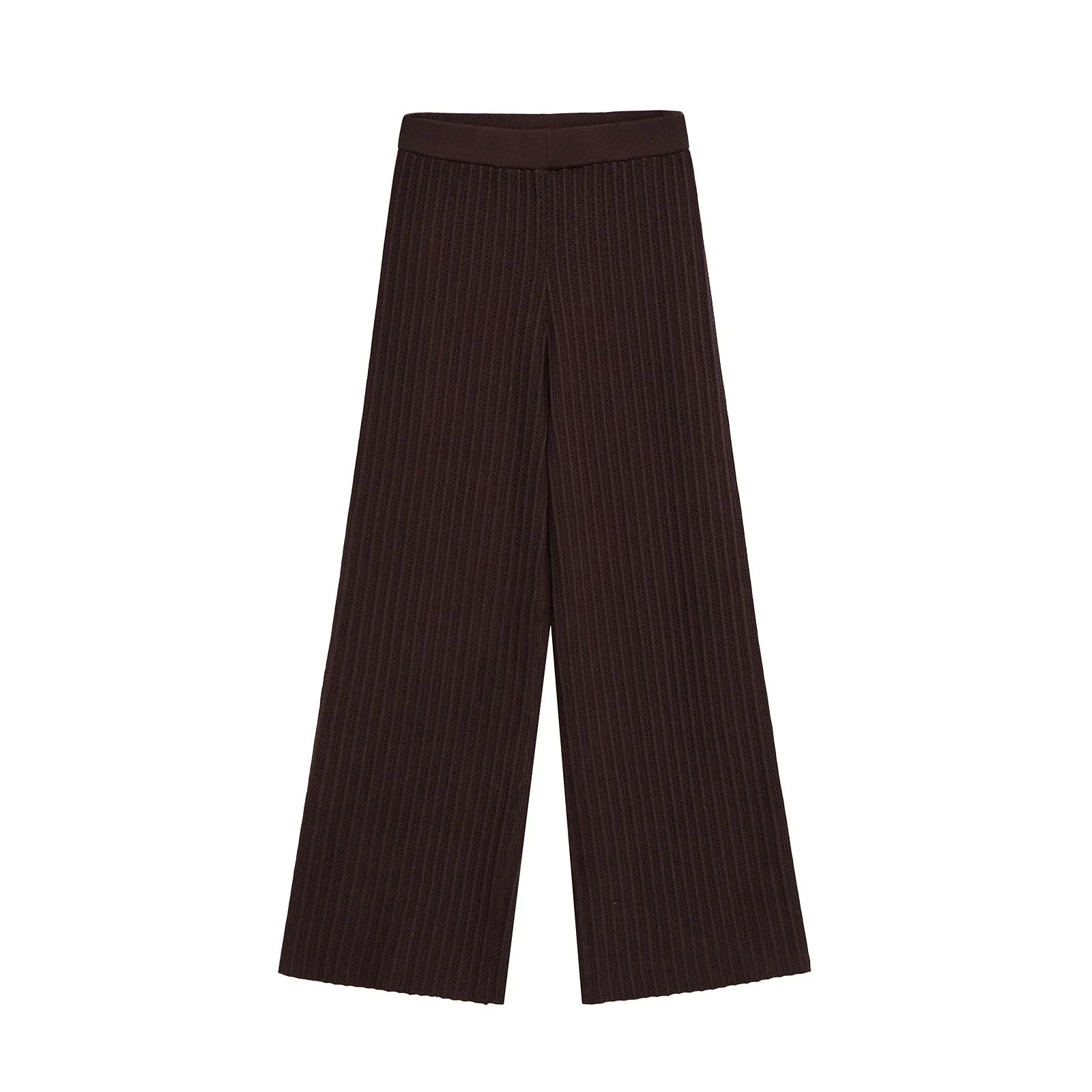 YENKYE New 2025 Women Vintage Elastic High Waist Hollow Out Knit Wide Leg Pants Female Brown Loose Casual Trousers pantalones