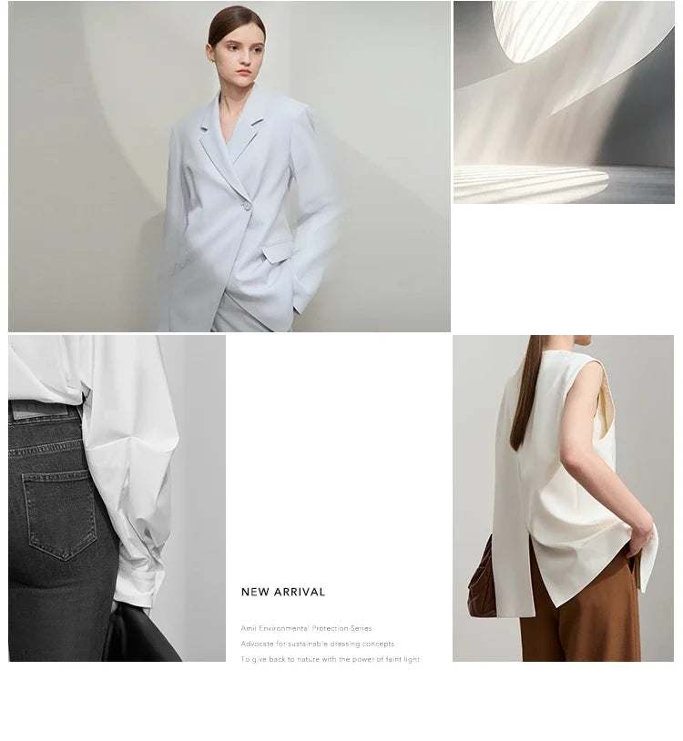 AMII 2025 New Arrival Elegant Office Lady Pants Minimalist Easy-care Anti-wrinkle Casual Simple Color Blocking Trouser 12543101