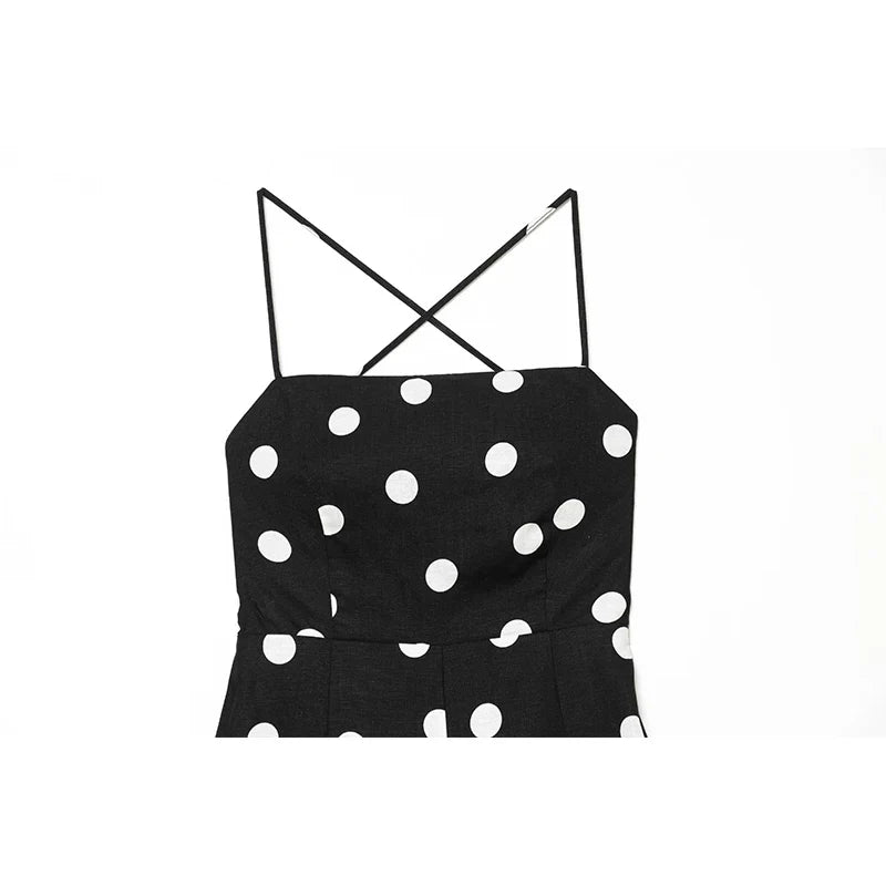 YENKYE 2026 Summer Polka Dot Maxi Dress Women Bandage Back Spaghetti Strap A Line Backless Sundress For Beach Vacation