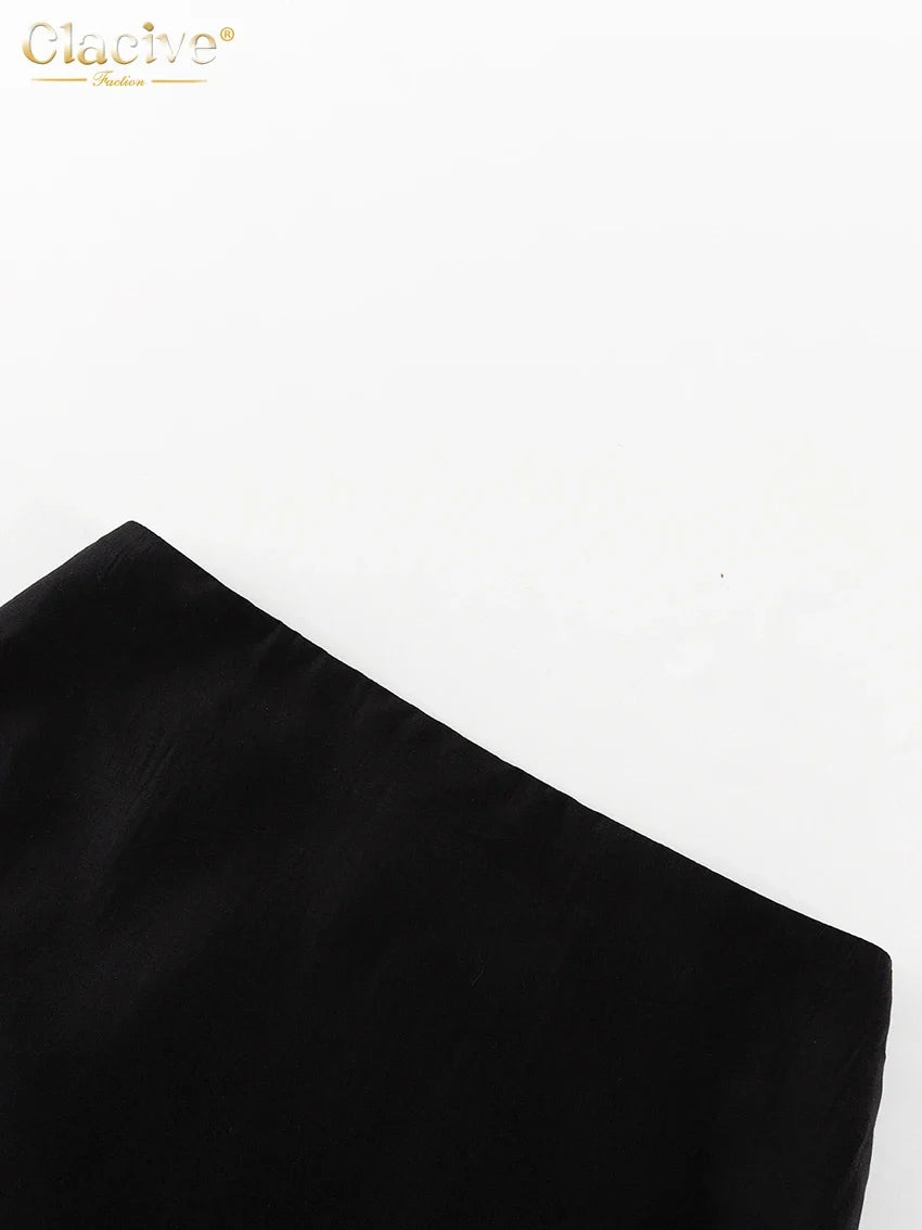 Clacive Fashion Loose Balck Women Skirt Casual High Waist Ankle Length Skirts Elegant Classic Mesh Spliced Skirt Female Clothing