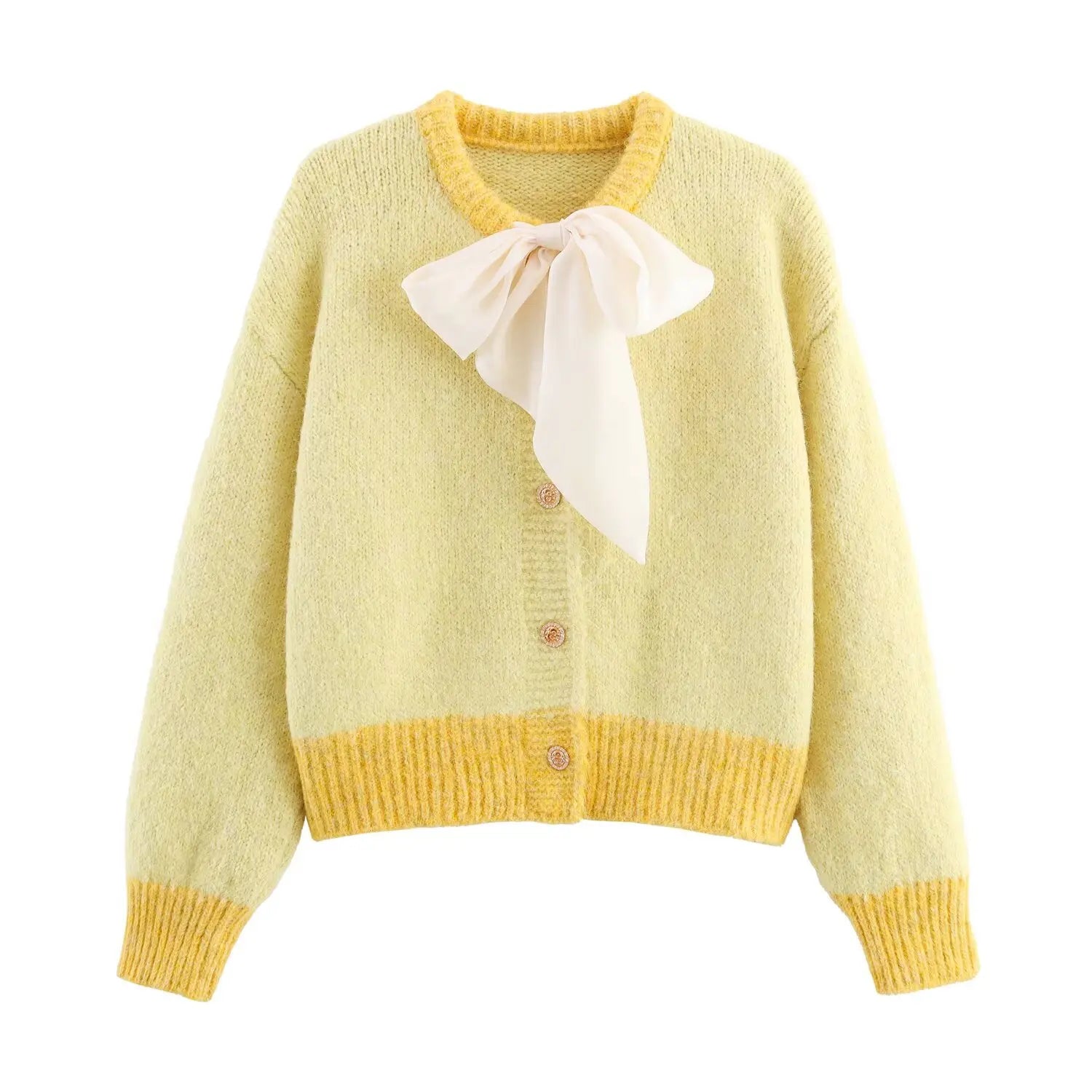 YENKYE 2025 Women Single Breasted Bow Knit Cardigan Long Sleeve O Neck Casual Autumn Outerwear Short Coat