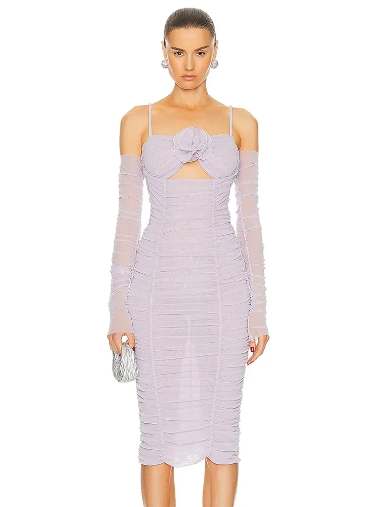 MESH DRAPED MIDI DRESS