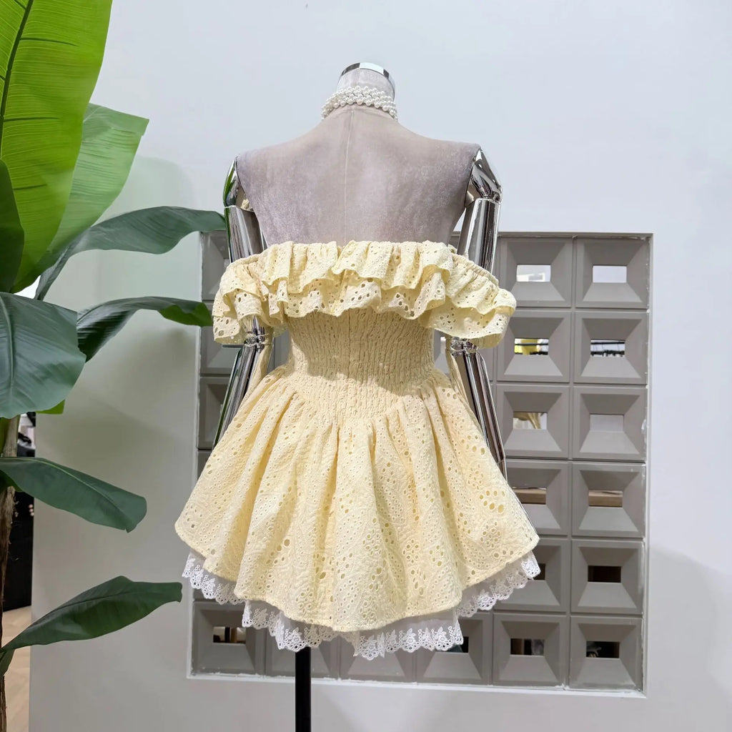 New Dresses For Women Eyelet Embroidery Corset Dress Ruffle Off Shoulder Tie Waist Summer Party Gowns Outfit With Shorts Vestido