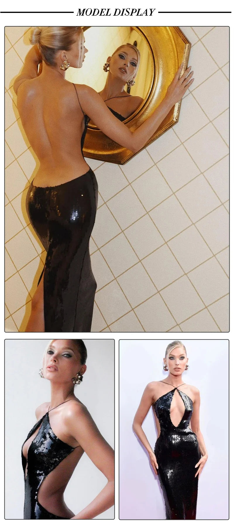VC Women'S Gold Sequins Luxury Party Gown Sexy Backless  Long Dress For Wedding Banquet Party Female Clothing