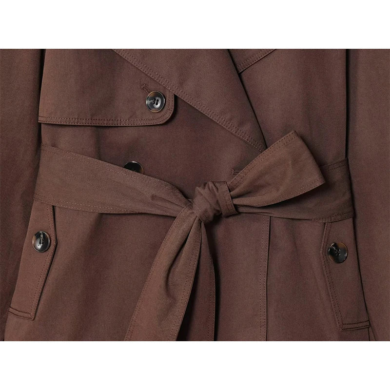 YENKYE 2025 Women's Short Windbreaker Long Sleeve Lapel Collar With Belt Elegant Trench Coat Autumn Winter New Outerwear