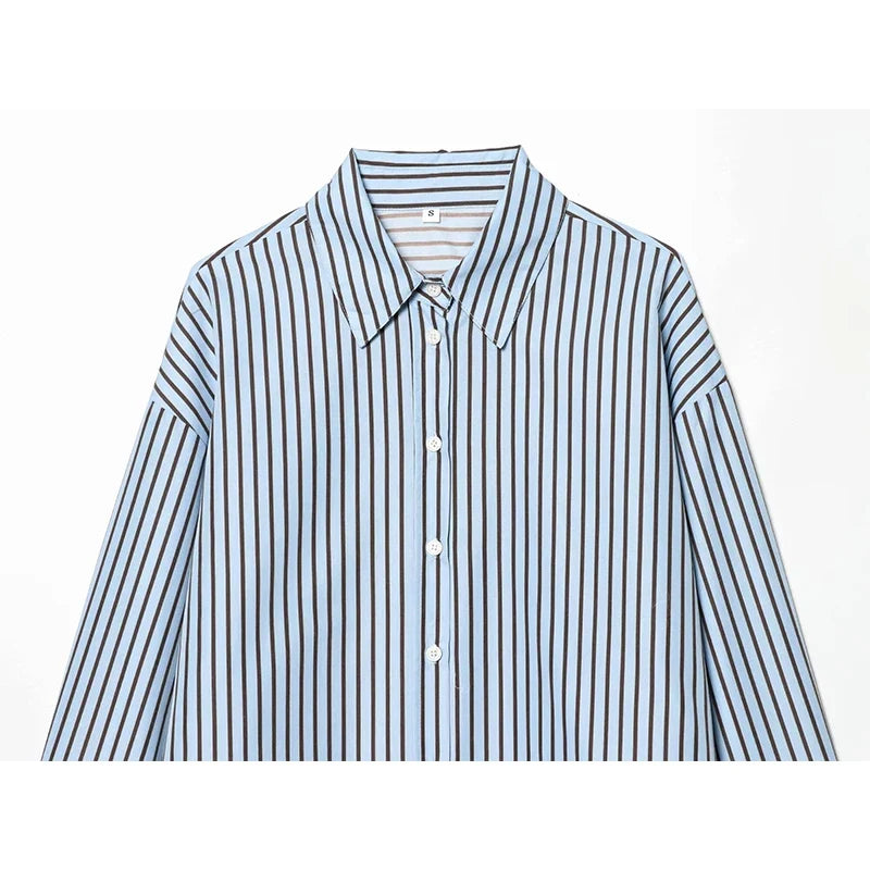 YENKYE New 2026 Striped Loose Shirt Women Front Button Long Sleeve Lapel Collar Casual Spring Shirts