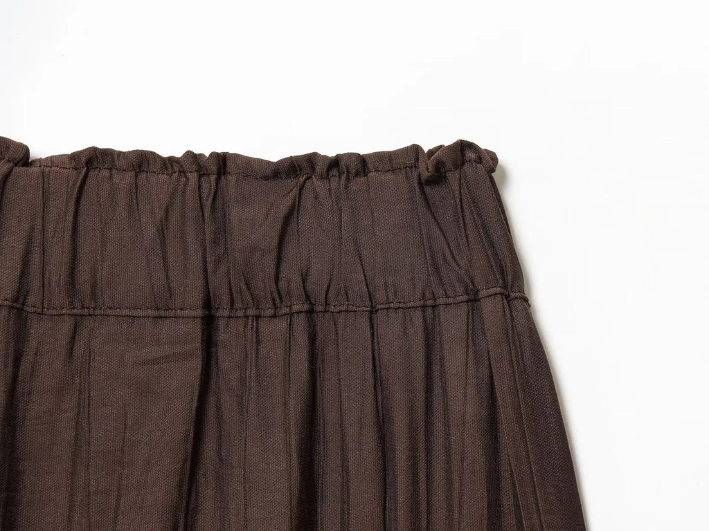 YENKYE Drawstring Elastic High Waist Brown Wide Leg Pants For Women Casual Loose Trousers pantalones de mujer