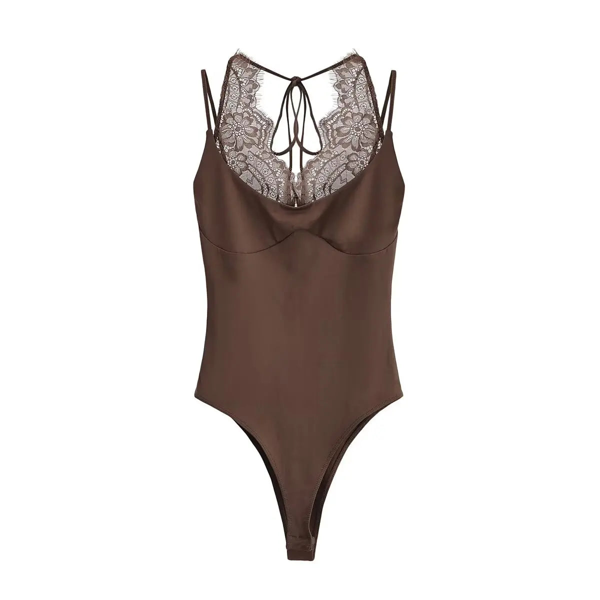 YENKYE Lace Patchwork Sexy Bodysuit Women O Neck Thin Straps Summer Tops