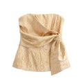 YENKYE New Fashion Women Front Knot Wrinkled Satin Strapless Tops Chic Party Crop Top Streetwear ropa de mujer 2025