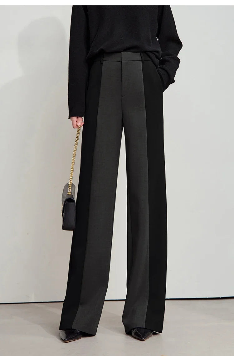 AMII 2025 New Arrival Elegant Office Lady Pants Minimalist Easy-care Anti-wrinkle Casual Simple Color Blocking Trouser 12543101
