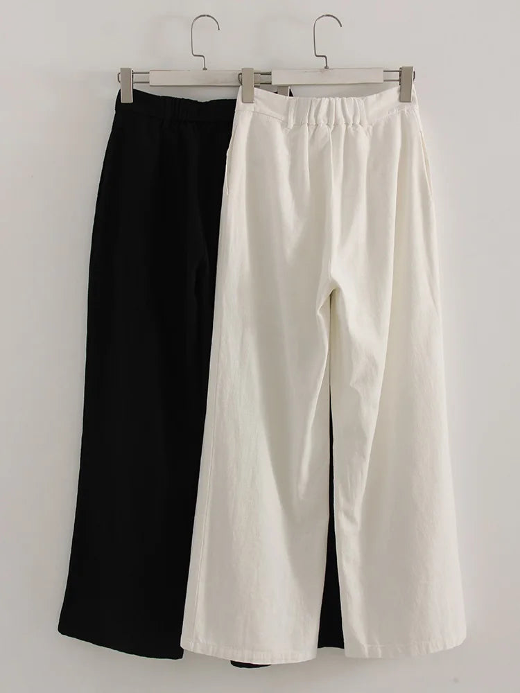White Cotton Linen Pants Women Wide Leg Formal Trousers Summer Straight Leg Suit Pants High Waist Ladies Formal Pants Loose