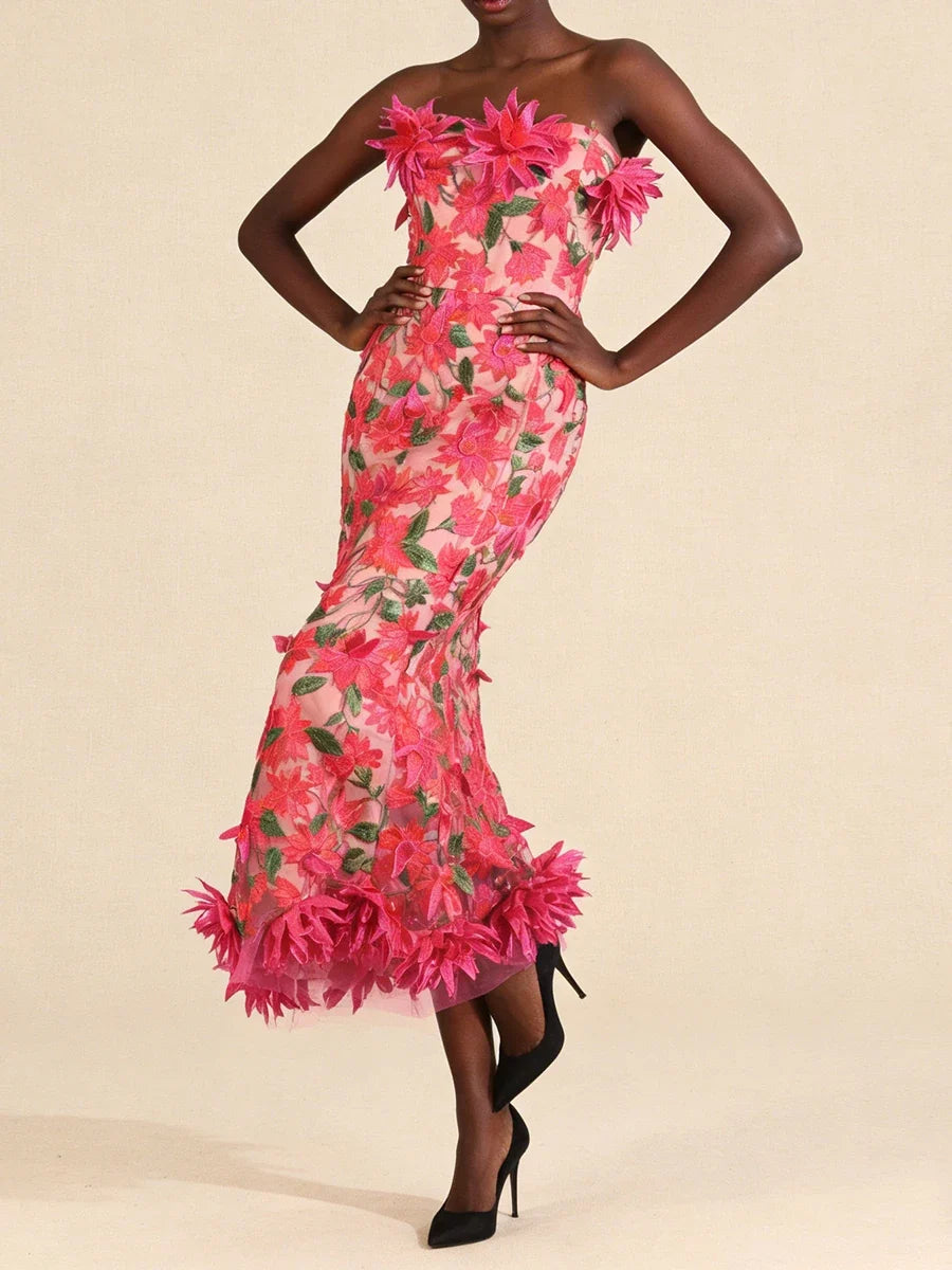 VGH Slimming Sexy Cintage Spliced Appliques Long Dresses For Women Square Collar Sleeveless High Waist Summer Chic Dress Female