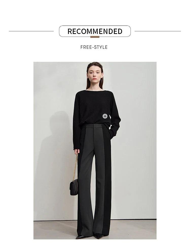 AMII 2025 New Arrival Elegant Office Lady Pants Minimalist Easy-care Anti-wrinkle Casual Simple Color Blocking Trouser 12543101