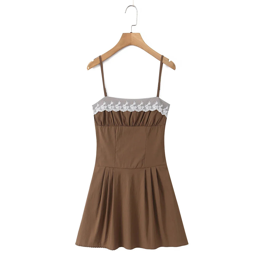 YENKYE New 2026 Women Lace Trim Spaghetti Strap Mini Dress Sweet Girls Slim A-Line Casual Summer Sundress Vacation Robe