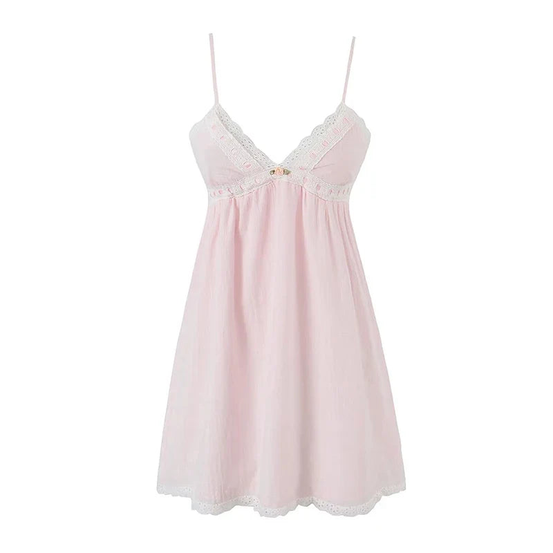 Chu Sau beauty 2023 Women New Summer Fashion Sweet Flower Chic Straped Mini Dress Sexy Slim Hollow Out Lace Super Short Dresses