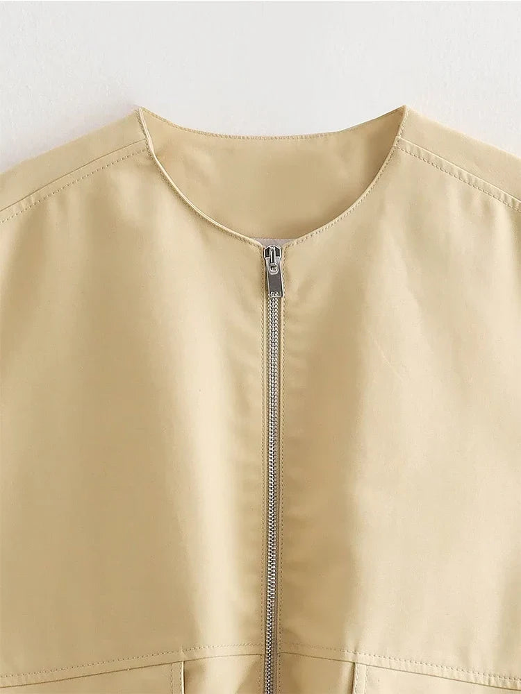 YENKYE New Women Gathered Hem Oversize Vest Round Neck Female Autumn Winter Female Chic Crop Waistcoat