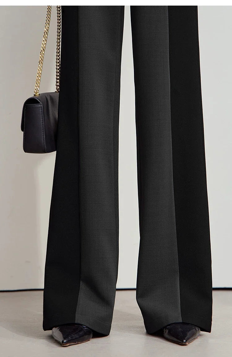 AMII 2025 New Arrival Elegant Office Lady Pants Minimalist Easy-care Anti-wrinkle Casual Simple Color Blocking Trouser 12543101