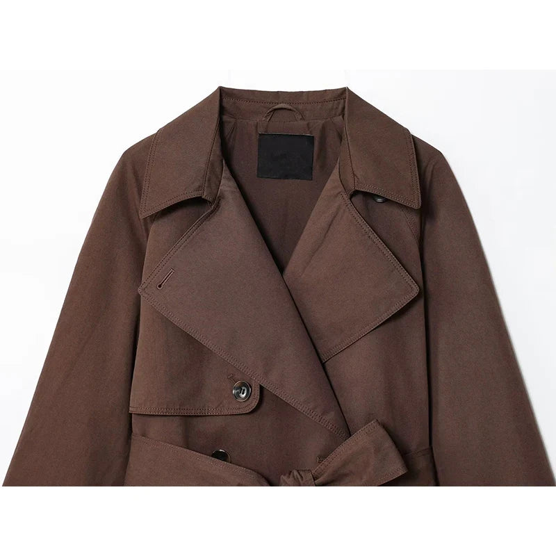 YENKYE 2025 Women's Short Windbreaker Long Sleeve Lapel Collar With Belt Elegant Trench Coat Autumn Winter New Outerwear