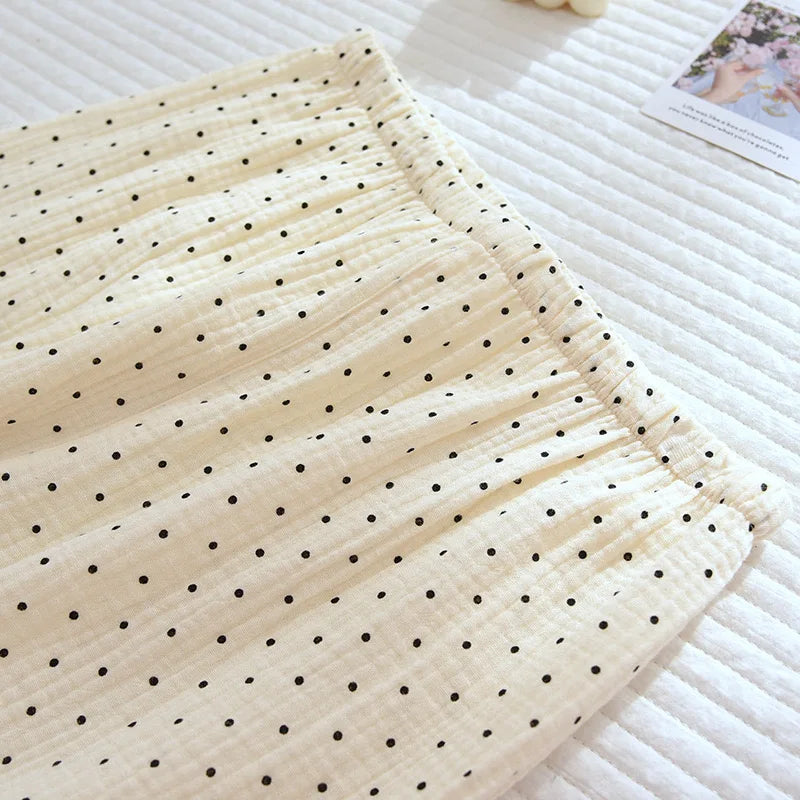 100% Cotton Gauze Women Pajamas Polka Dot Print Sleepwear 2025 Spring Female 2 Piece Set Nightwear Lady Pyjamas Loungewear