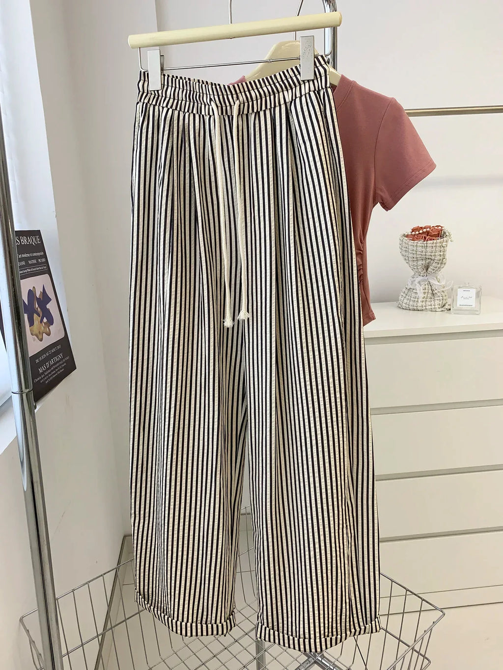 Striped Pants For Women In Summer Loose Slim Casual Wide Leg Straight Leg Long Pants
