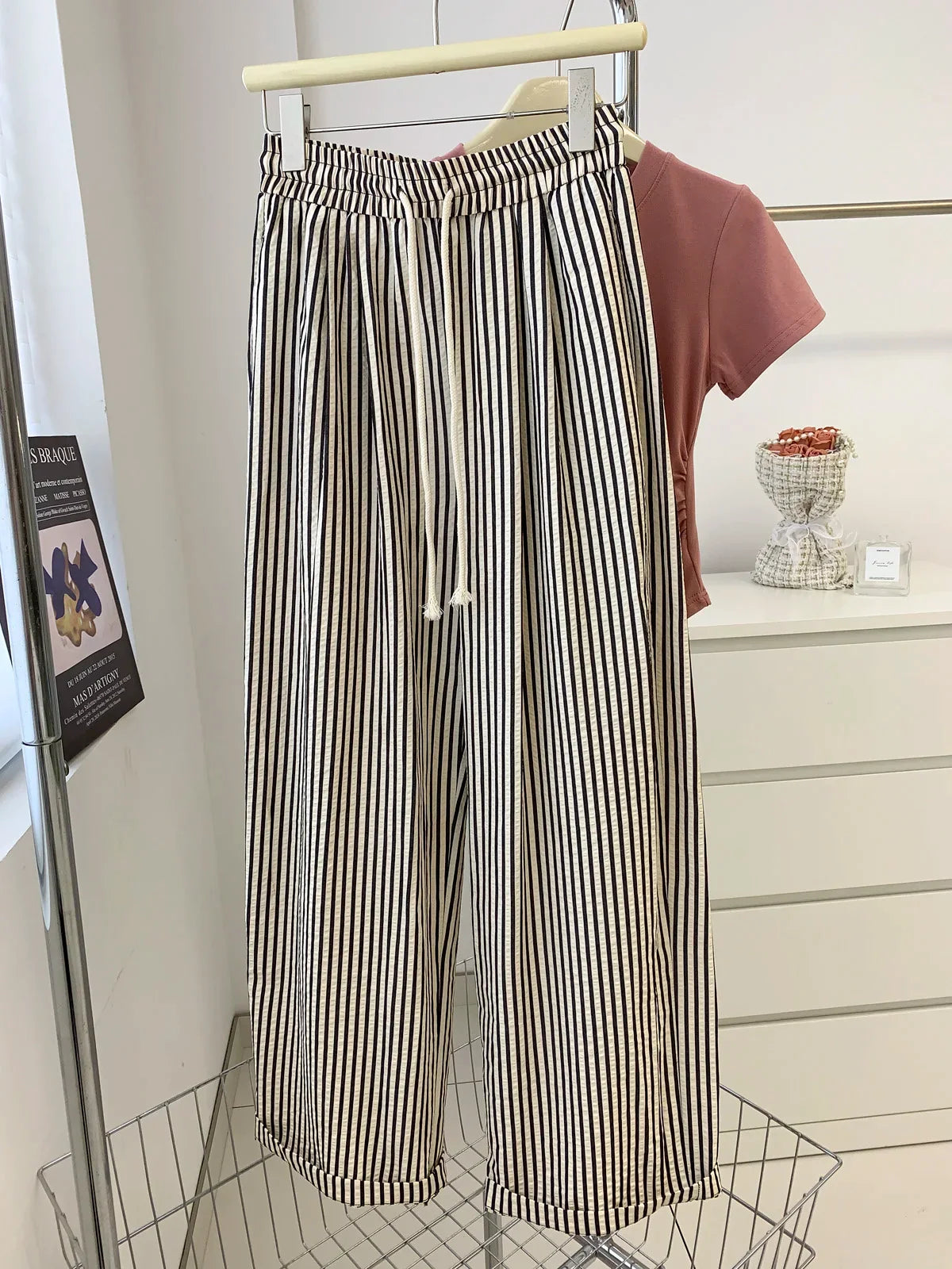 Striped Pants For Women In Summer Loose Slim Casual Wide Leg Straight Leg Long Pants