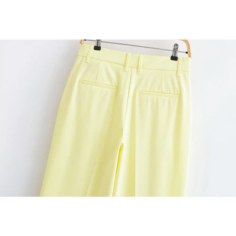 YENKYE Women Fashion Office Wear Pleated Wide Leg Pants Vintage High Waist Elegant Suit Trousers Spring Summer 2025 pantalones