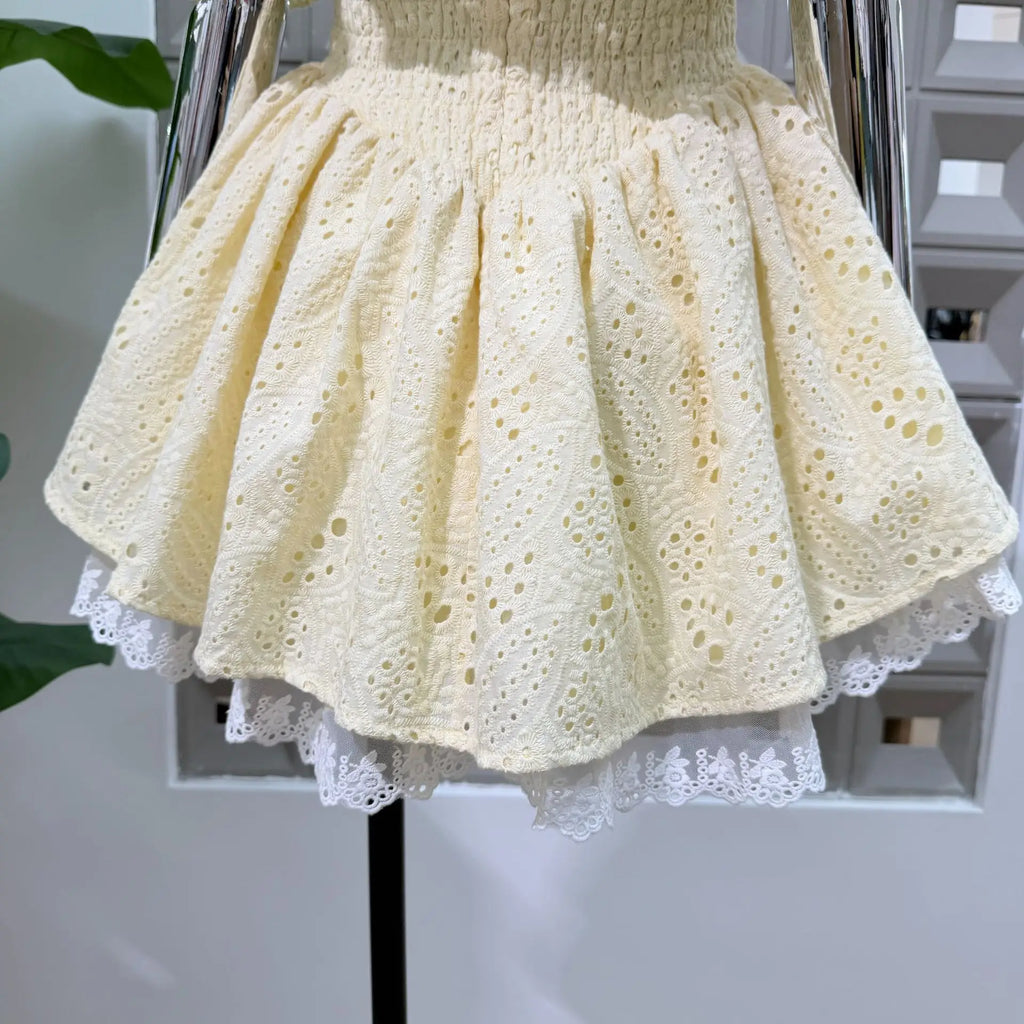 New Dresses For Women Eyelet Embroidery Corset Dress Ruffle Off Shoulder Tie Waist Summer Party Gowns Outfit With Shorts Vestido