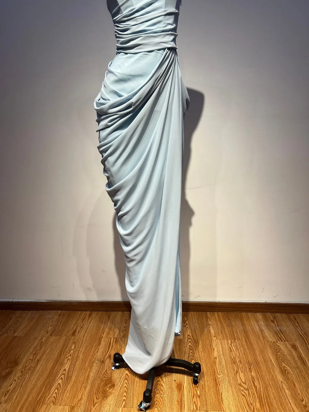 VC Elegant Blue Strapless Pleated Ruched Maxi Dress for Women Sexy High Split Bodycon Evening Gown Party Cocktail Dress vestidos