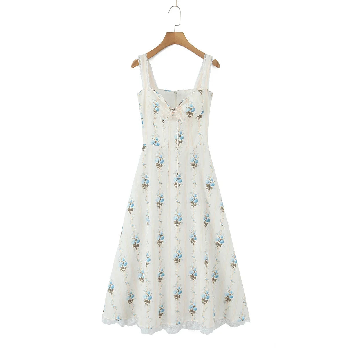 YENKYE New Fashion Women A-line Midi Elegant Party Dresses Sexy Wide Straps Lace Spliced Holiday Summer Floral Print Dress 2025