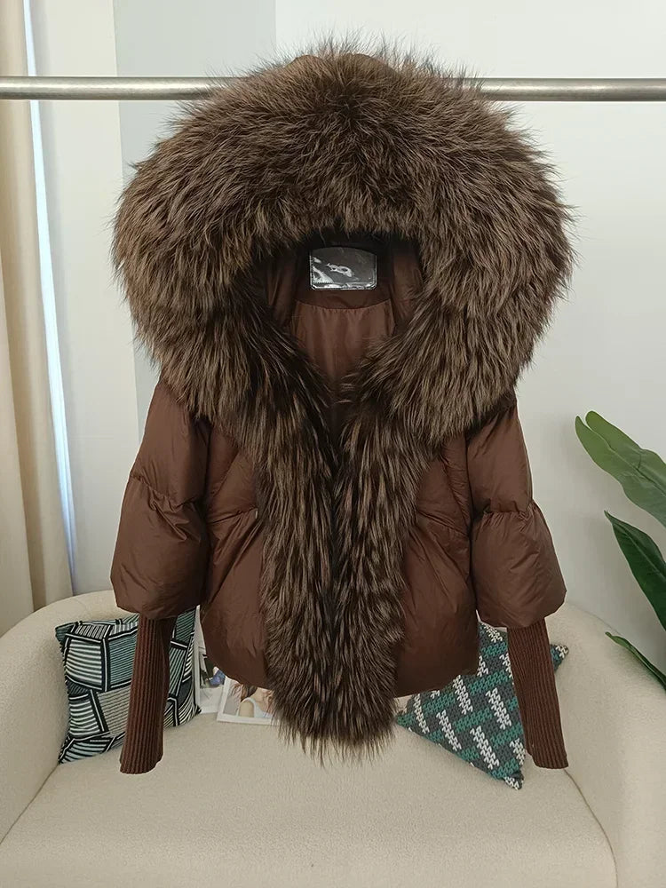 OFTBUY 2023 Real Fox Fur Collar Hooded Winter Jacket Women Natural Thick Warm Loose Oversize Duck Down Coat Streetwear Outerwear