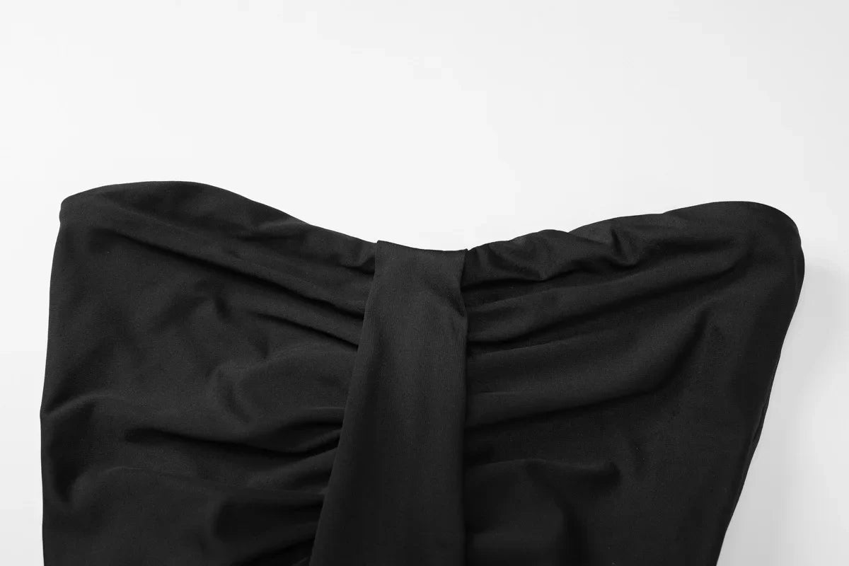 Cryptographic Fashion Ruched Sexy Strapless Dress for Women Solid Elegant Gown Club Party Slinky Maxi Dresses Backless Clothes