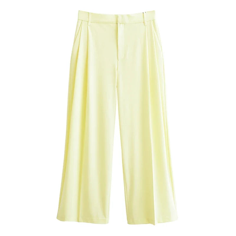 YENKYE Women Fashion Office Wear Pleated Wide Leg Pants Vintage High Waist Elegant Suit Trousers Spring Summer 2025 pantalones