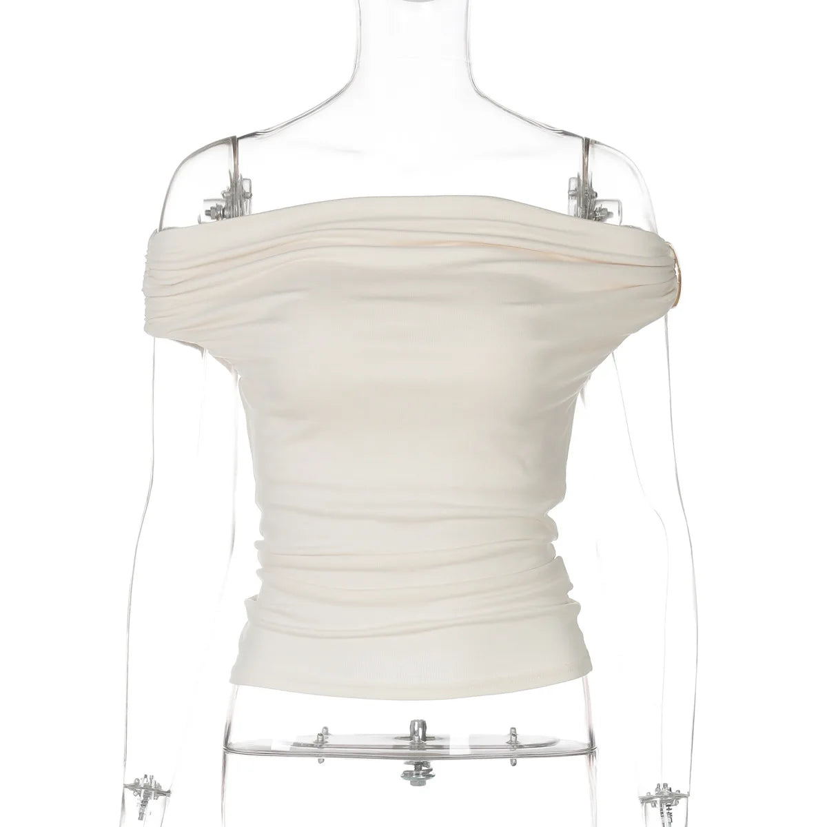 Cryptographic Fashion Off Shoulder Ruched Tops T-shirts Outfits Sleeveless Summer Cropped Tops Tees Sexy Backless Solid Clothes
