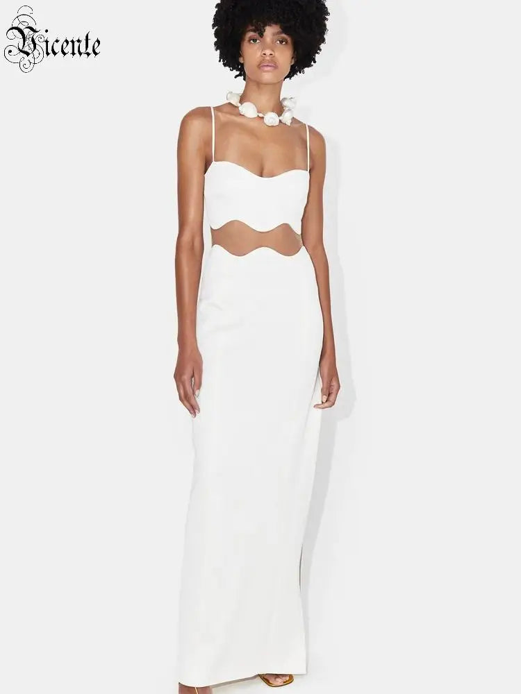 VC Fashion Sexy Black & White Strappy Sleeveless Maxi Dress with Sheer Design for Party Prom Evening Gown