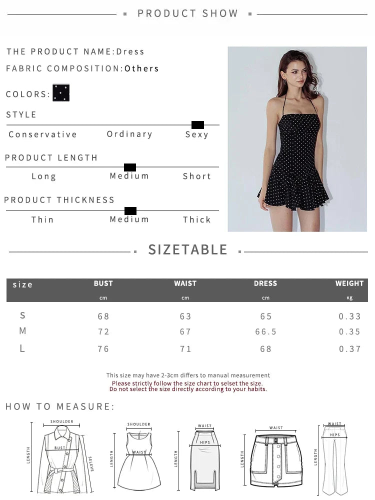 Nibber Polka Dot Print Dress Women Halter Backless  Skinny Folds Elegant Temperament Party Fashion Summer Classic Mini Bodycon