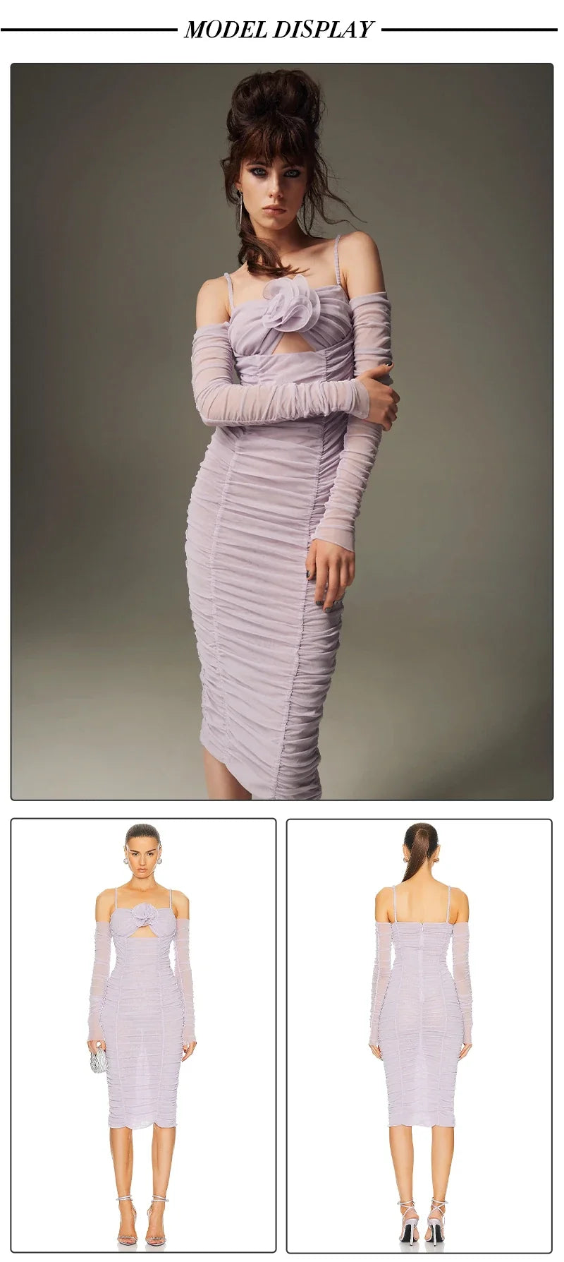 MESH DRAPED MIDI DRESS
