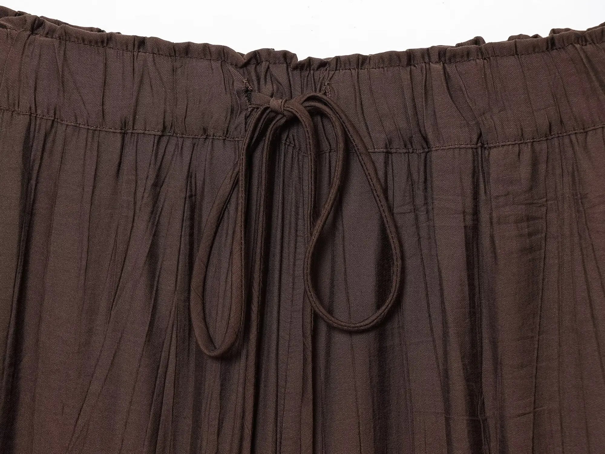 YENKYE Drawstring Elastic High Waist Brown Wide Leg Pants For Women Casual Loose Trousers pantalones de mujer