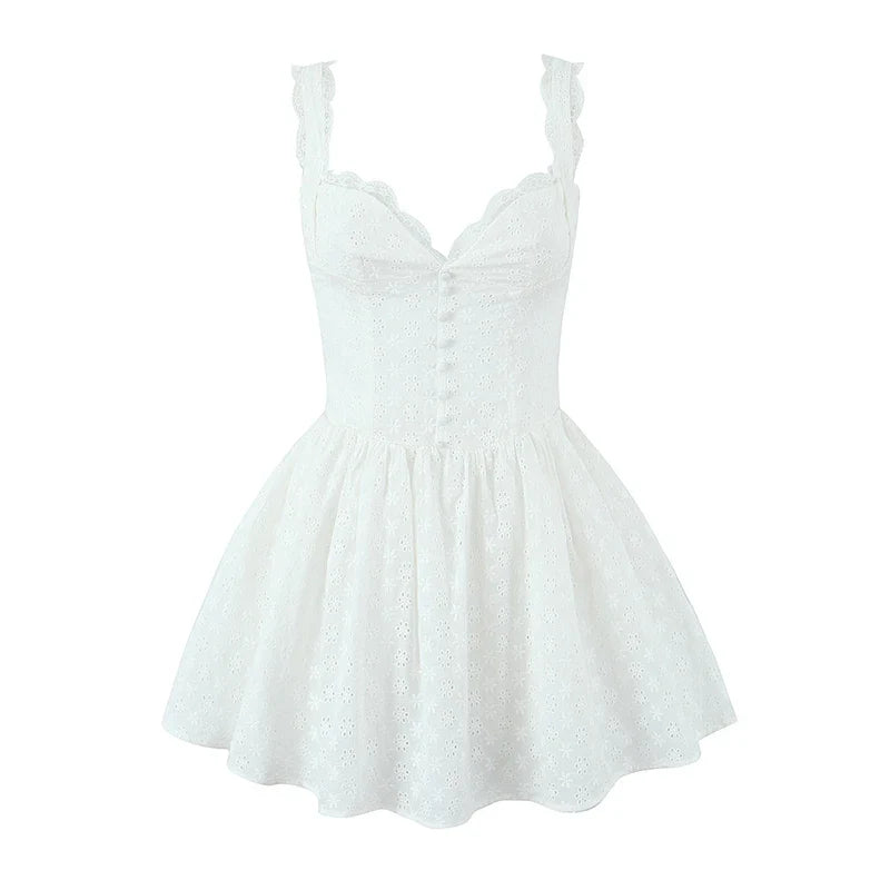 2024 Women Summer Vintage Solid Button Mini Dress Fashion V-Neck Sleeveless Backless Female Party Casual Chic Dresses Vestidos
