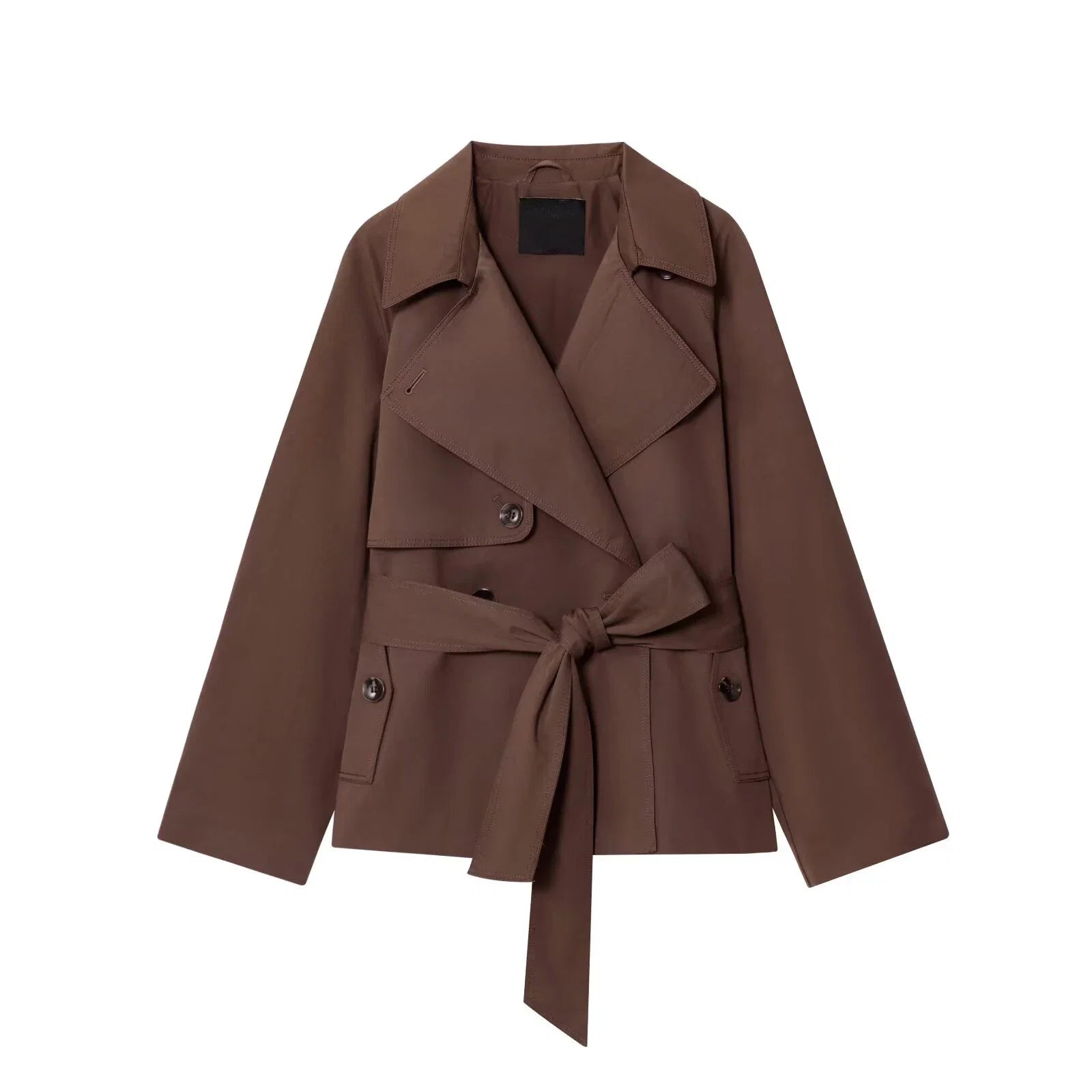 YENKYE 2025 Women's Short Windbreaker Long Sleeve Lapel Collar With Belt Elegant Trench Coat Autumn Winter New Outerwear