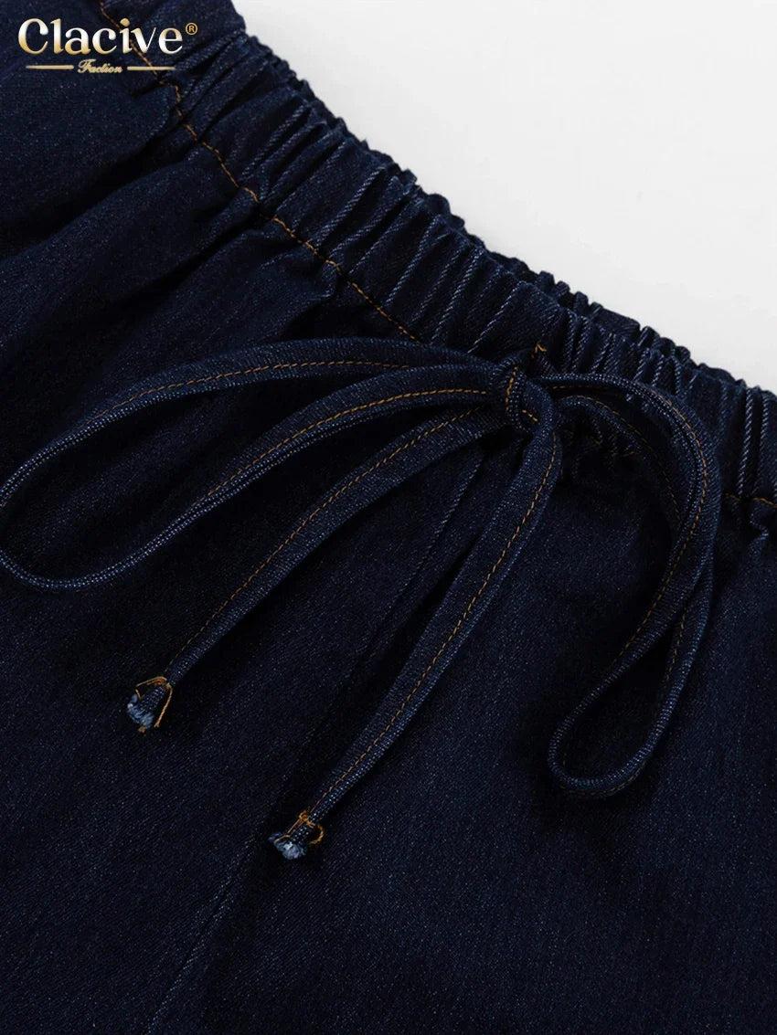 Clacive Summer Loose Blue Denim 2 Piece Sets Women Outfit 2025 Fashion Sleeveless Tank Top With High Waist Shorts Set Streetwear