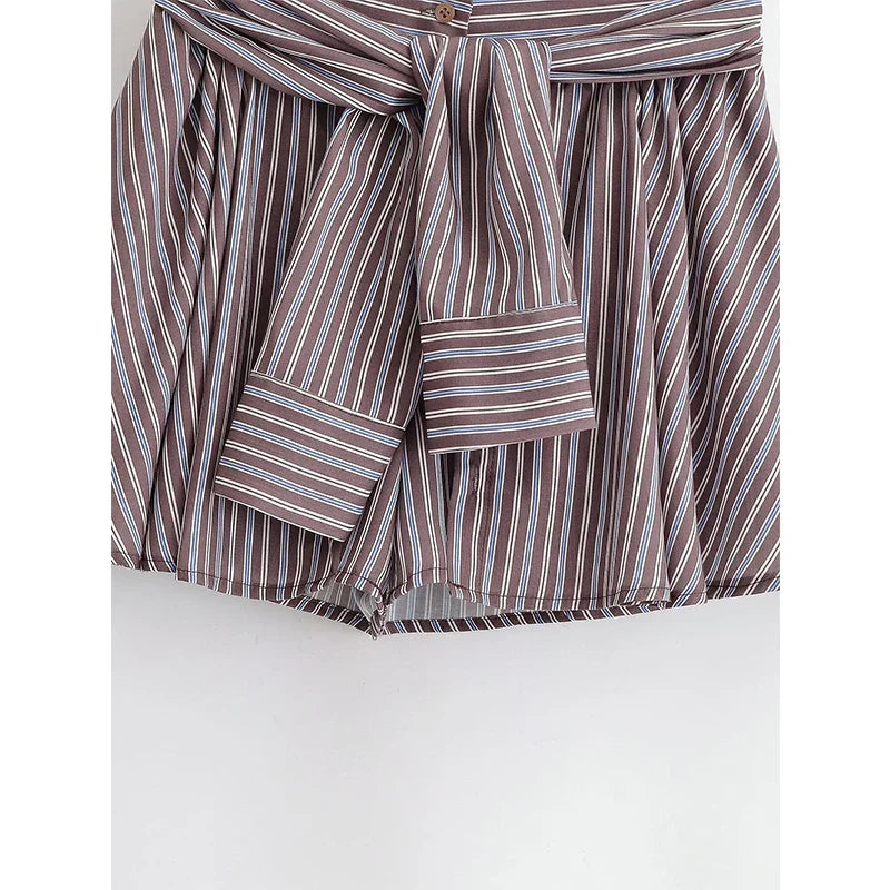 YENKYE New 2026 Striped Shorts Women High Waist With Belt A Line Casual Summer Skort For Daily Office