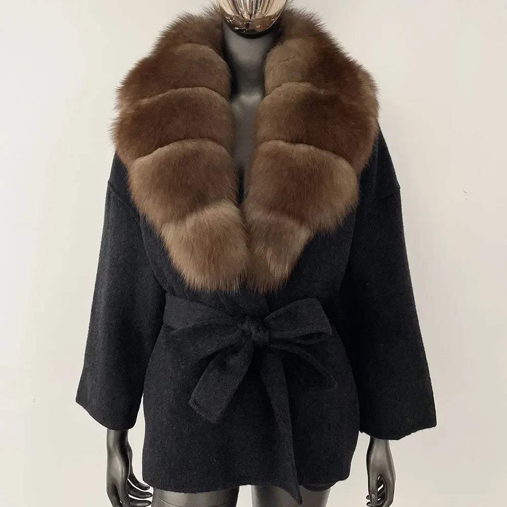 LOLA WOOL BLEND FOX FUR COAT