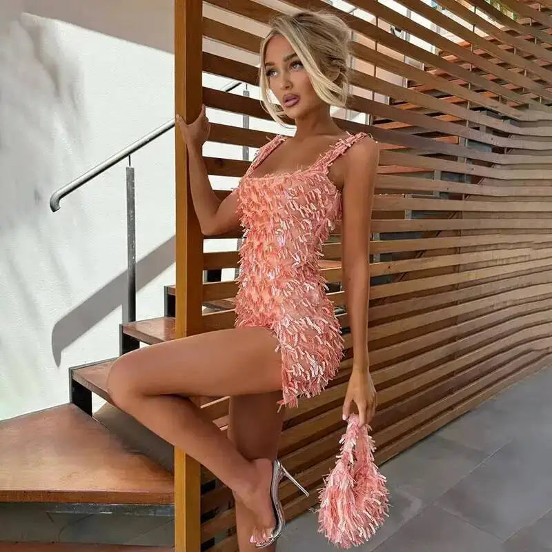 Avrilyaan Colorful Diamond Pattern Sequin Slit Sexy Dress Women 2025 Elegant Party Dress Backless Mini Summer Dress Vestidos