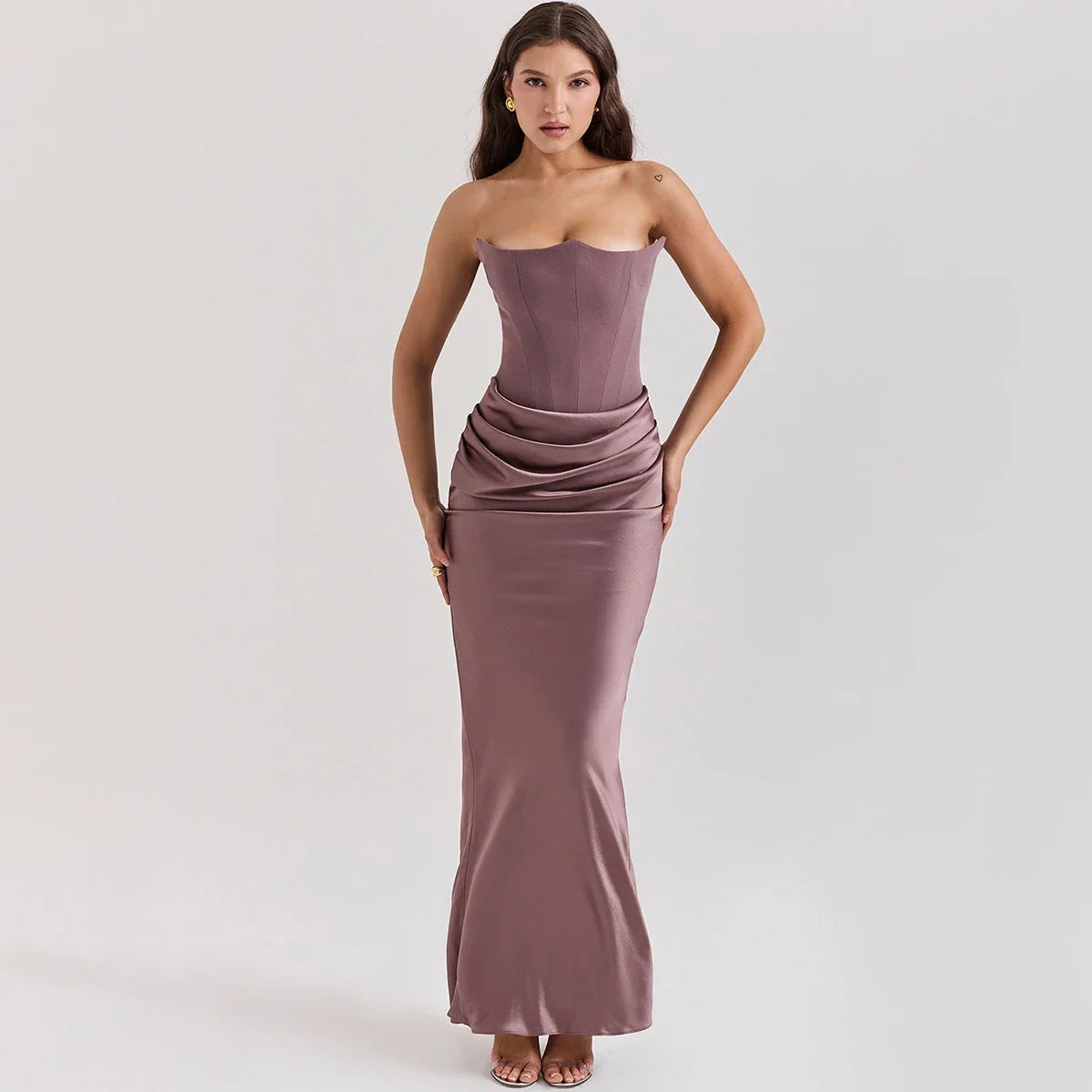 Dropshipping  Black Maxi Wedding Guest Dress Women Strapless Velvet Boning Corset Party Dress Sexy  Long Formal Occasion Dress