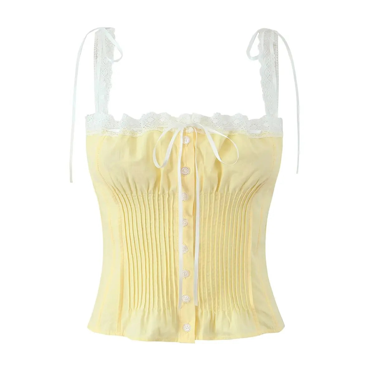 YENKYE New 2025 Women Front Button Lace Spliced Summer Tank Top Sexy Slim Fit Cotton Holiday Crop Top Chic Party Streetwear